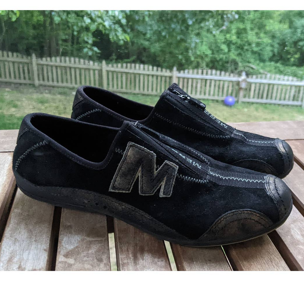 Merrell Arabesque Leather Black/Gold Women's Casual Zip Up Loafers Size 7.5